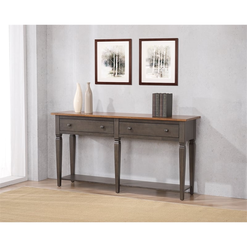 Sunset Trading Dakota Sofa Console Table w Drawers Shelf Brown Gray Solid Wood