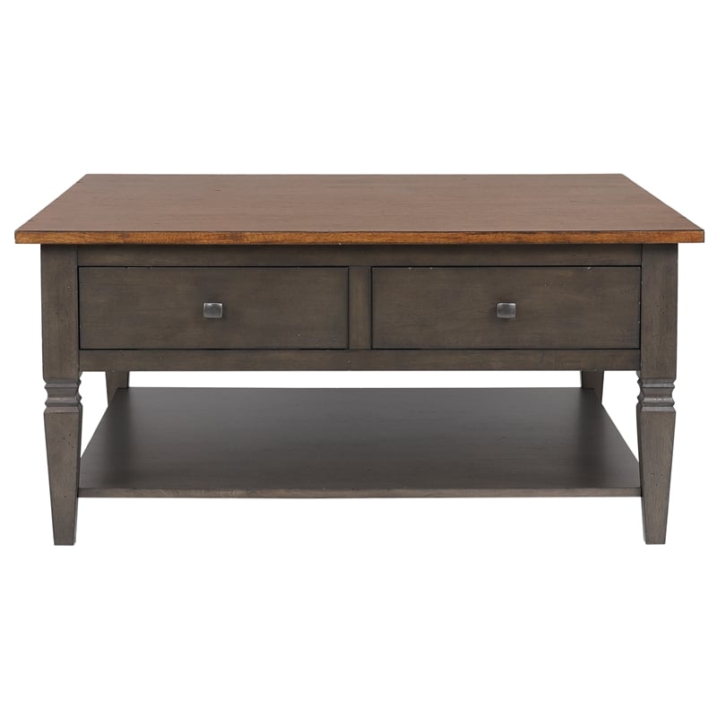 Sunset Trading Dakota Square Coffee Table w Drawers Shelf Brown Gray Solid Wood