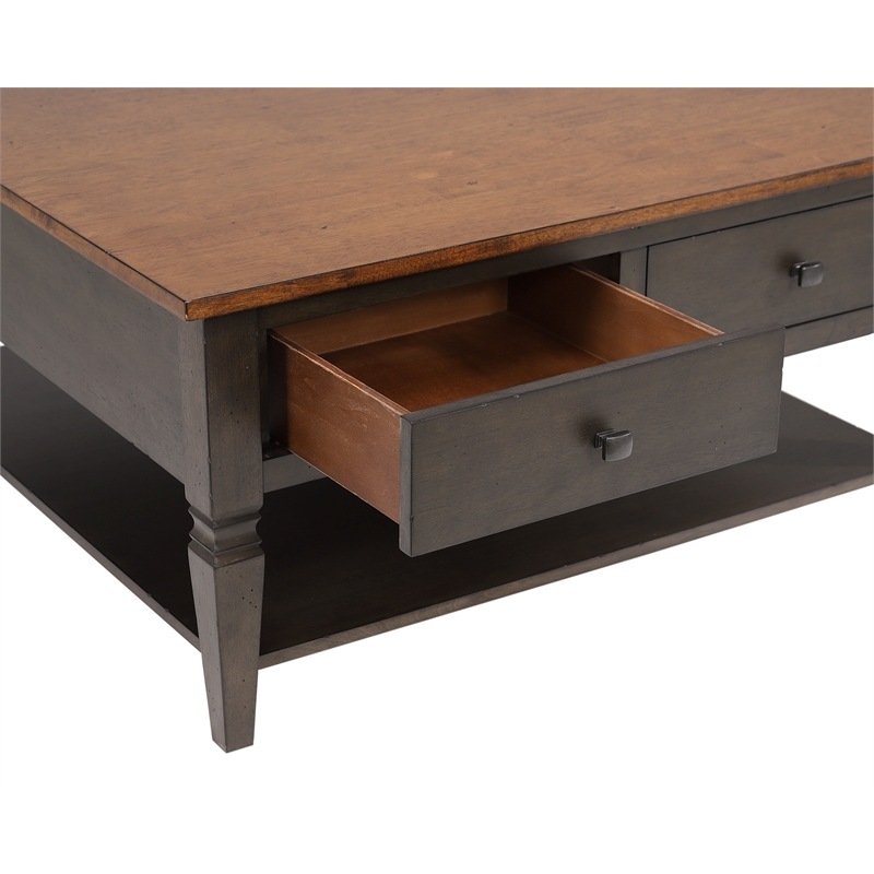 Sunset Trading Dakota Square Coffee Table w Drawers Shelf Brown Gray Solid Wood