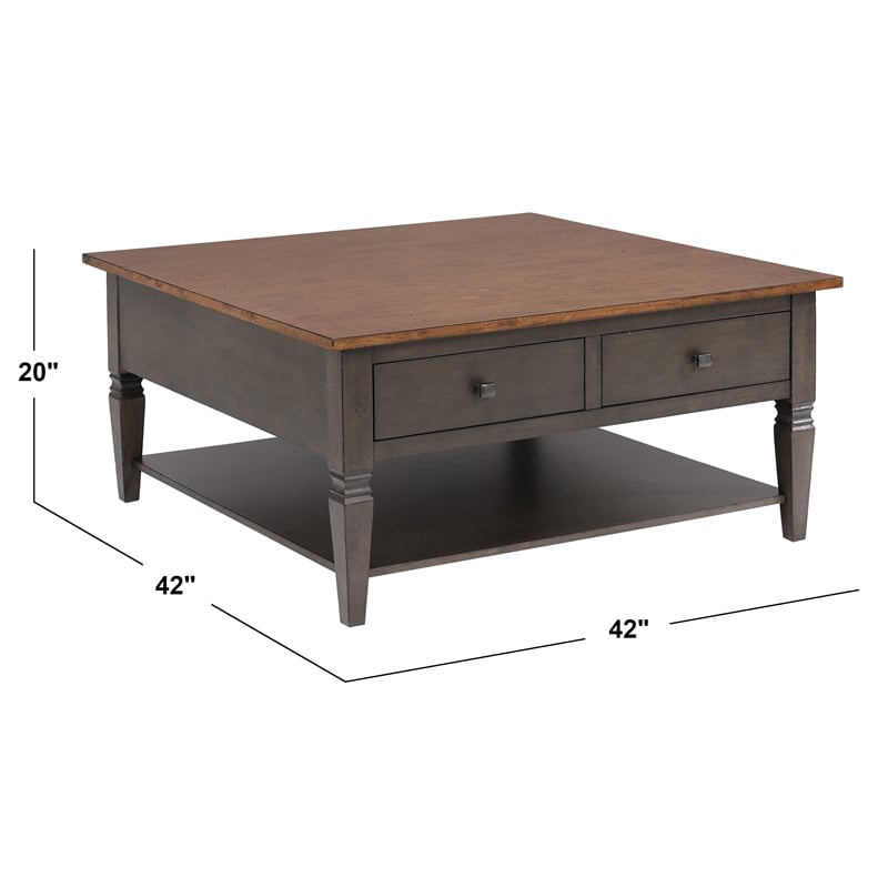 Sunset Trading Dakota Square Coffee Table w Drawers Shelf Brown Gray Solid Wood