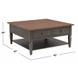 Sunset Trading Dakota Square Coffee Table w Drawers Shelf Brown Gray Solid Wood