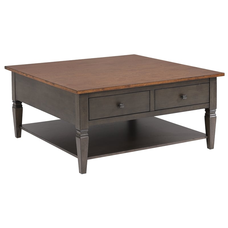 Sunset Trading Dakota Square Coffee Table w Drawers Shelf Brown Gray Solid Wood