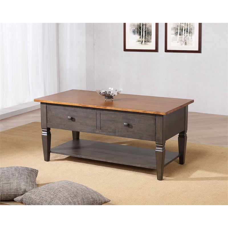 Sunset Trading Dakota Rectangular Coffee Table w Drawers Shelf Brown Gray Wood