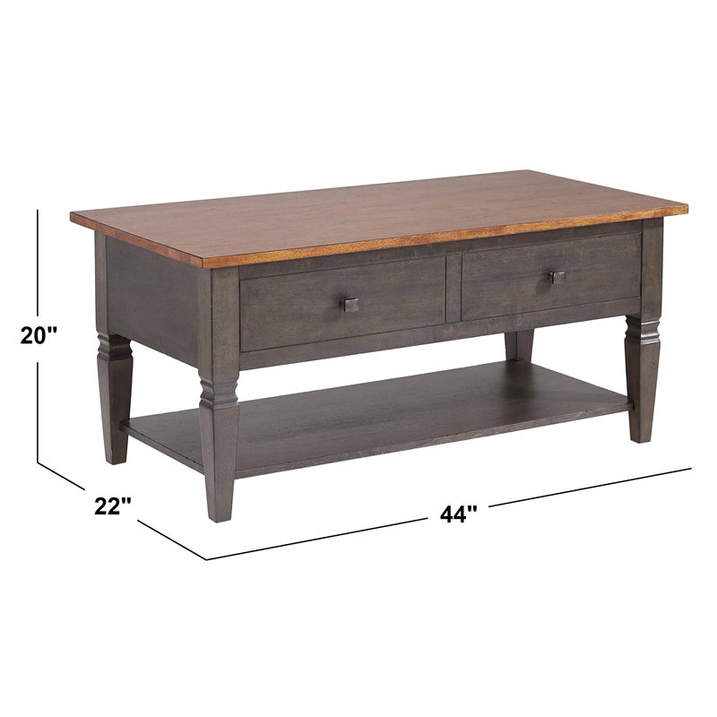 Sunset Trading Dakota Rectangular Coffee Table w Drawers Shelf Brown Gray Wood