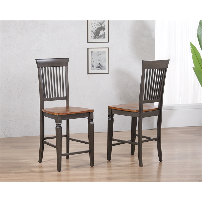Sunset Trading Dakota 24-inch Slat Back Barstools Set of 2 Brown-Gray Solid Wood