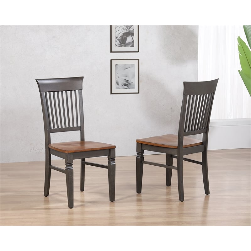 Sunset Trading Dakota Slat Back Dining Chairs Set of 2 Brown Gray Solid Wood