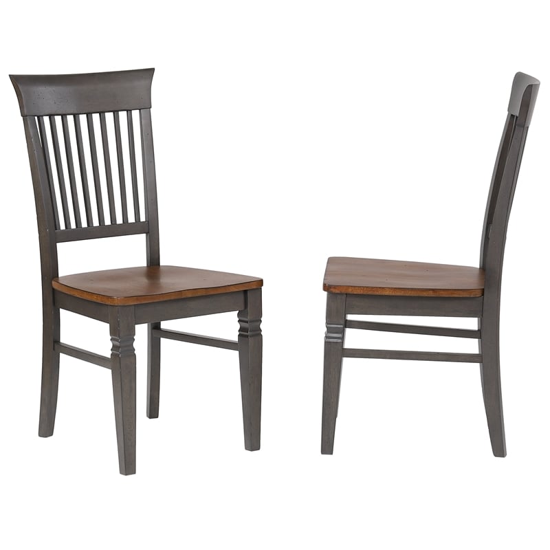 Sunset Trading Dakota Slat Back Dining Chairs Set of 2 Brown Gray Solid Wood