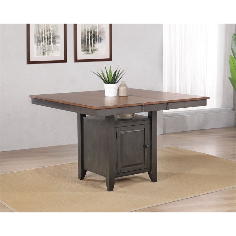Dakota 42-54-inch Counter Ht Expanding Dining Table w Storage Brown Gray Wood
