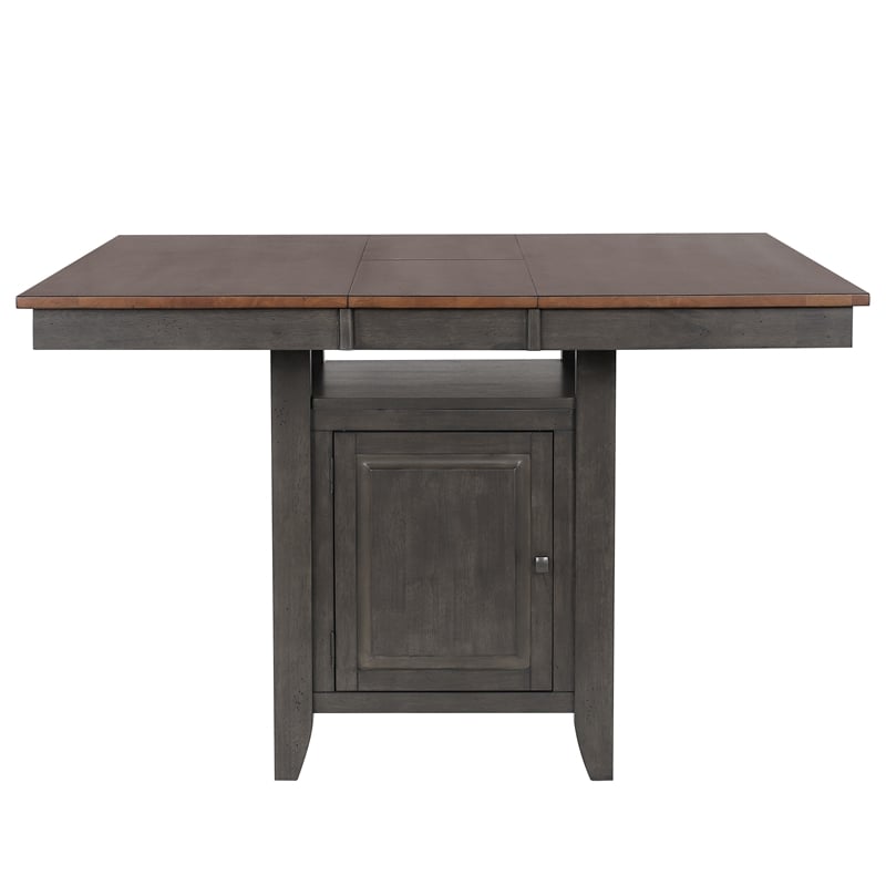 Dakota 42-54-inch Counter Ht Expanding Dining Table w Storage Brown Gray Wood