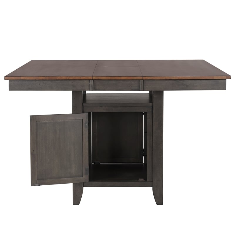 Dakota 42-54-inch Counter Ht Expanding Dining Table w Storage Brown Gray Wood