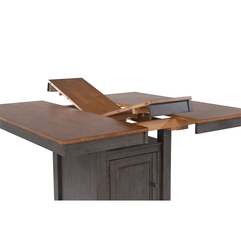 Dakota 42-54-inch Counter Ht Expanding Dining Table w Storage Brown Gray Wood