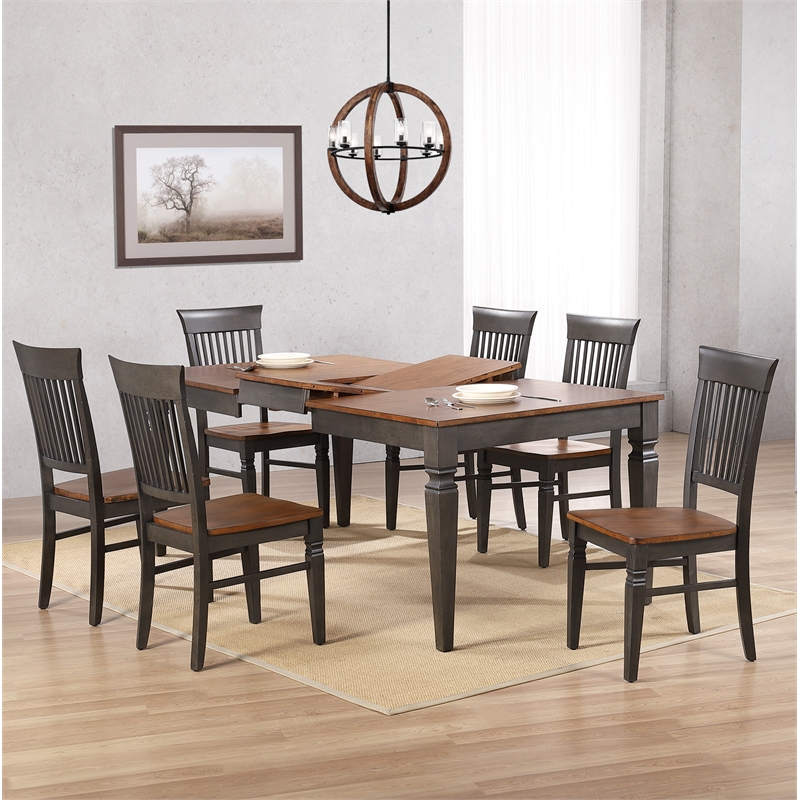 Dakota 7PC 60-78-inch Rectangle Expanding Dining Table Set Brown Gray Solid Wood