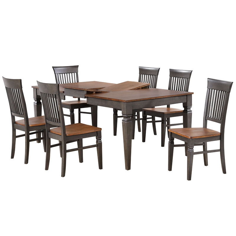 Dakota 7PC 60-78-inch Rectangle Expanding Dining Table Set Brown Gray Solid Wood