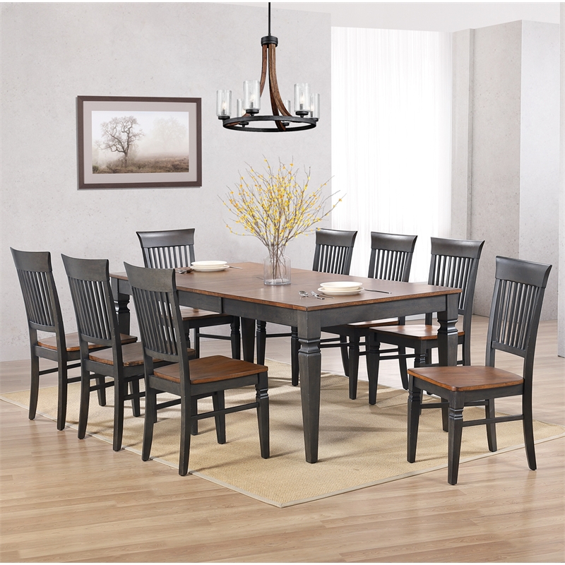 Dakota 9PC 60-78-inch Rectangle Expanding Dining Table Set Brown Gray Solid Wood