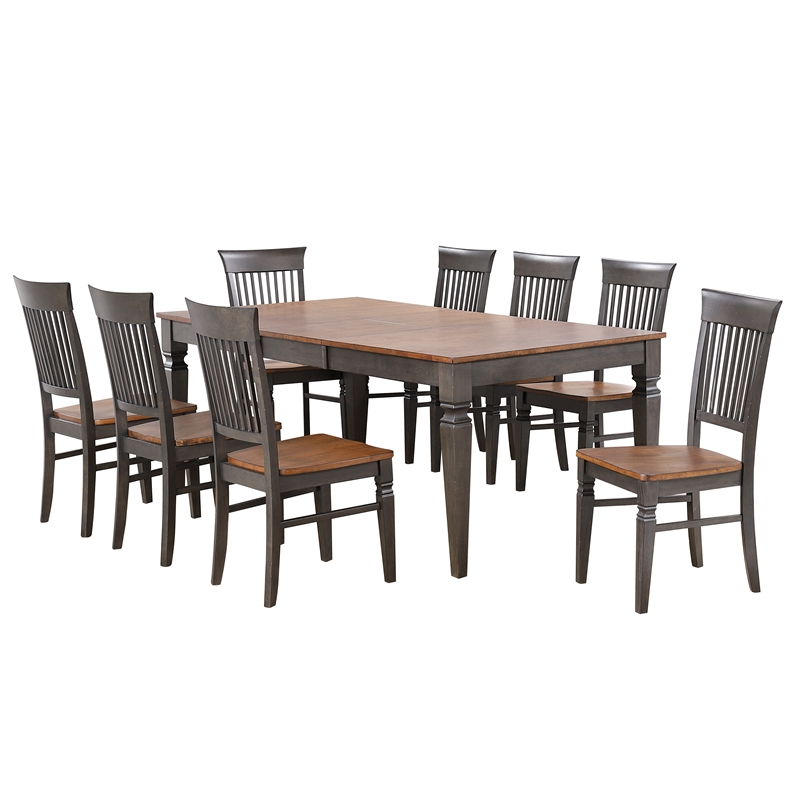 Dakota 9PC 60-78-inch Rectangle Expanding Dining Table Set Brown Gray Solid Wood