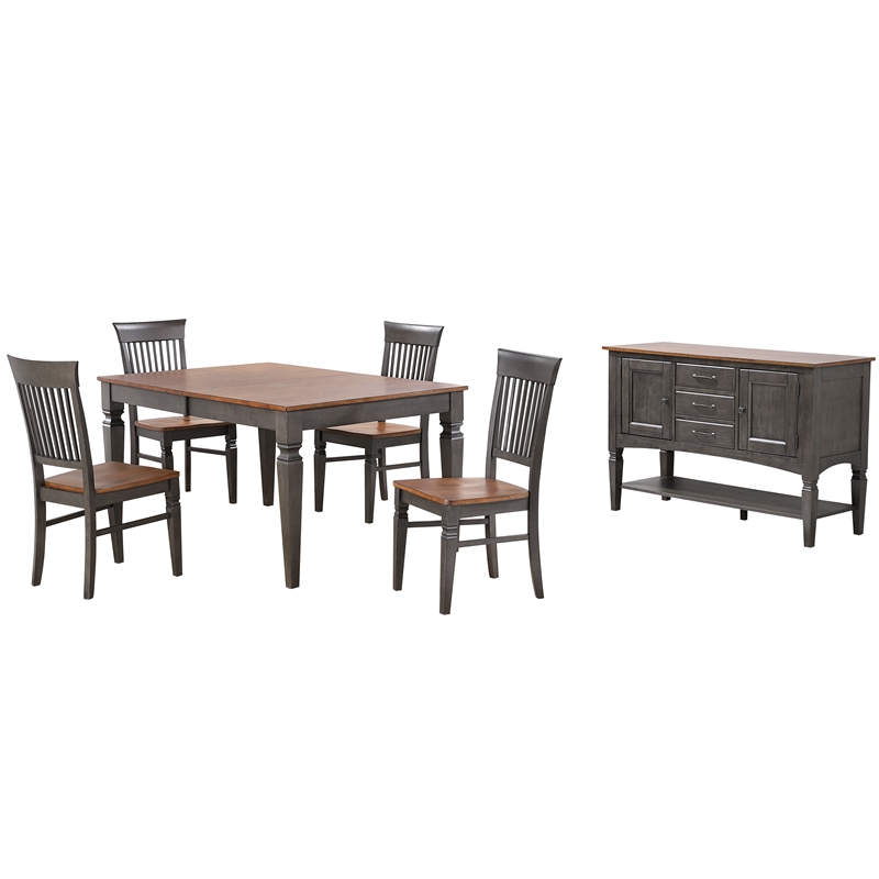 Dakota 6PC 60-78-in Rectangle Expand Dining Table Set w Buffet Gray Brown Wood
