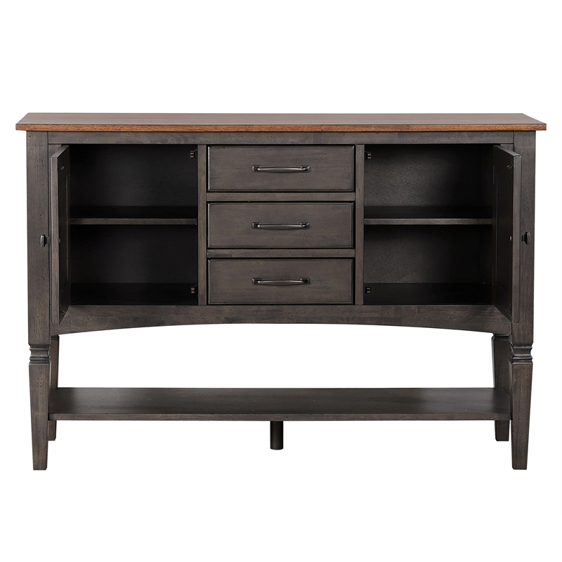 Dakota 6PC 60-78-in Rectangle Expand Dining Table Set w Buffet Gray Brown Wood