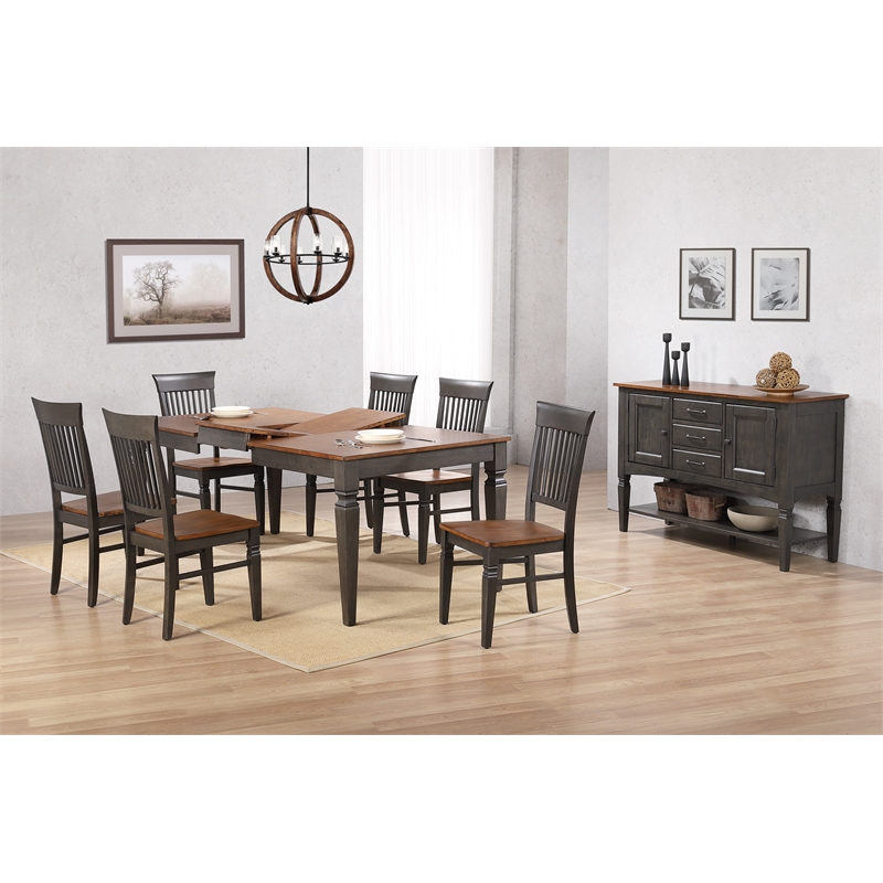 Dakota 8PC 60-78-in Rectangle Expand Dining Table Set w Buffet Brown Gray Wood