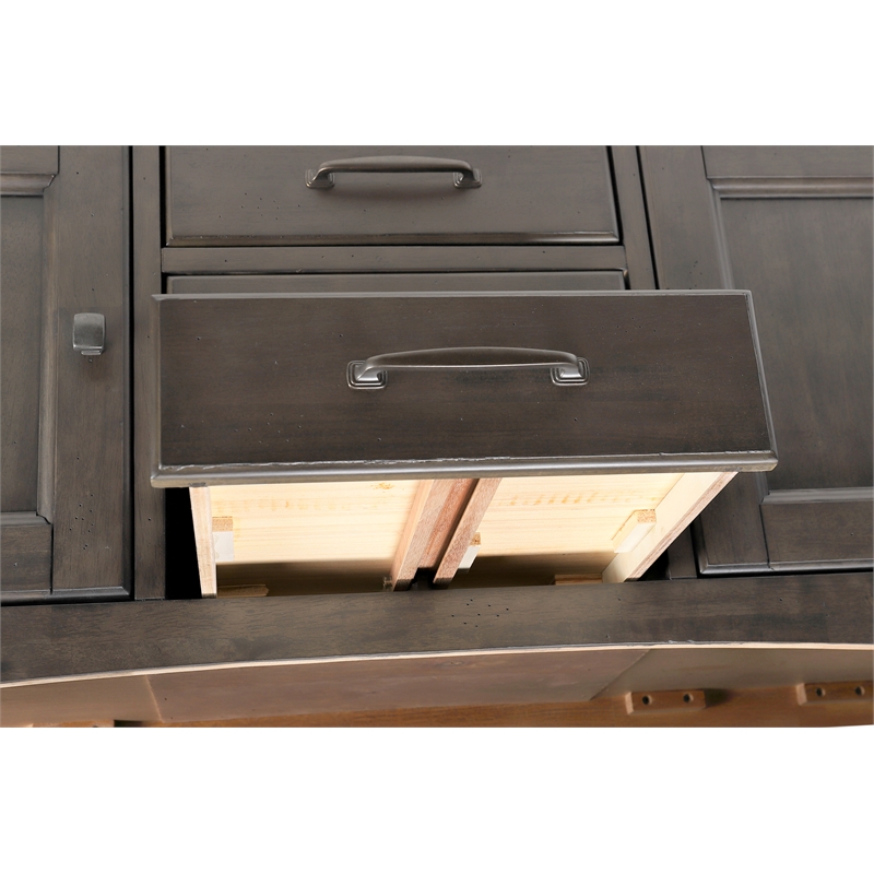 Dakota 8PC 60-78-in Rectangle Expand Dining Table Set w Buffet Brown Gray Wood