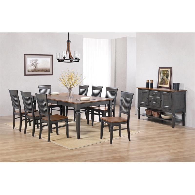 Dakota 10PC 60-78-in Rectangle Expand Dining Table Set w Buffet Brown Gray Wood