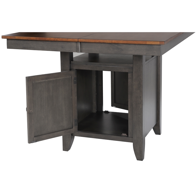 Dakota 5PC Extendable 42-54-in Pub Dining Storage Table Set in Brown & Gray Wood