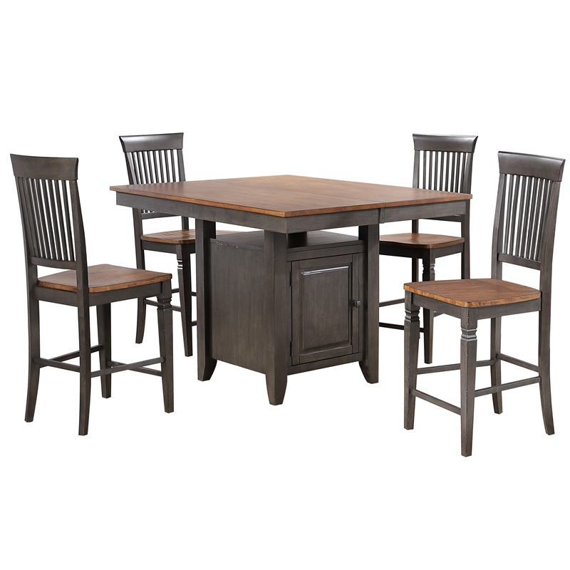 Dakota 5PC Extendable 42-54-in Pub Dining Storage Table Set in Brown & Gray Wood
