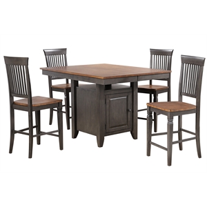 Dakota 5PC Extendable 42-54-in Pub Dining Storage Table Set in Brown & Gray Wood