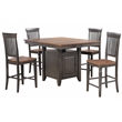 Dakota 5PC Extendable 42-54-in Pub Dining Storage Table Set in Brown & Gray Wood