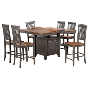 Dakota 7PC Extendable 42-54-in Pub Dining Storage Table Set in Brown & Gray Wood