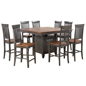 Dakota 9PC Extendable 42-54-in Pub Dining Storage Table Set in Brown & Gray Wood