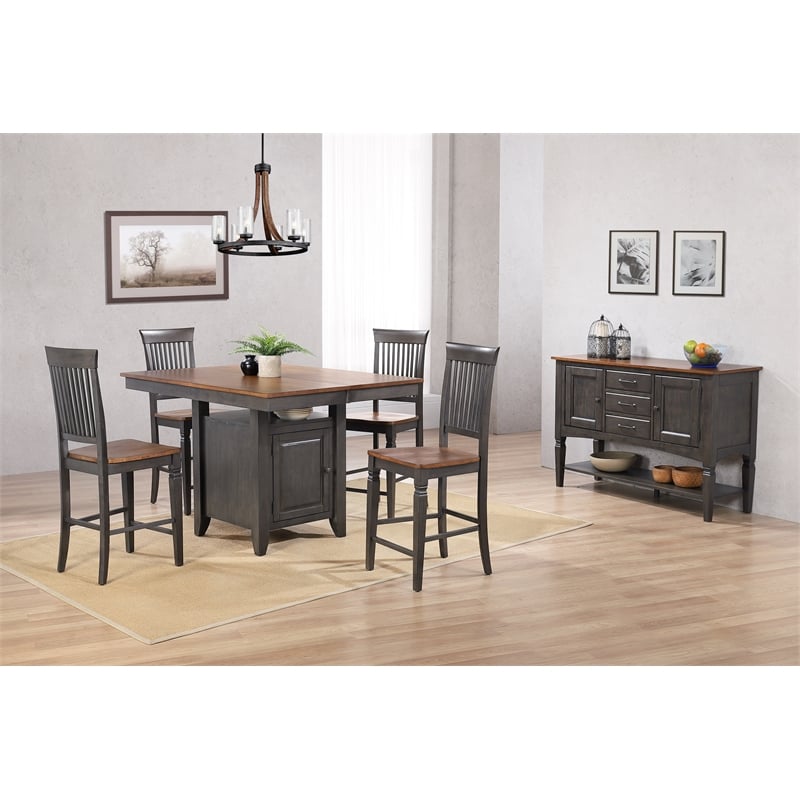 Dakota 6PC Extendable 42-54-in Pub Dining Table Set w Buffet Brown Gray Wood