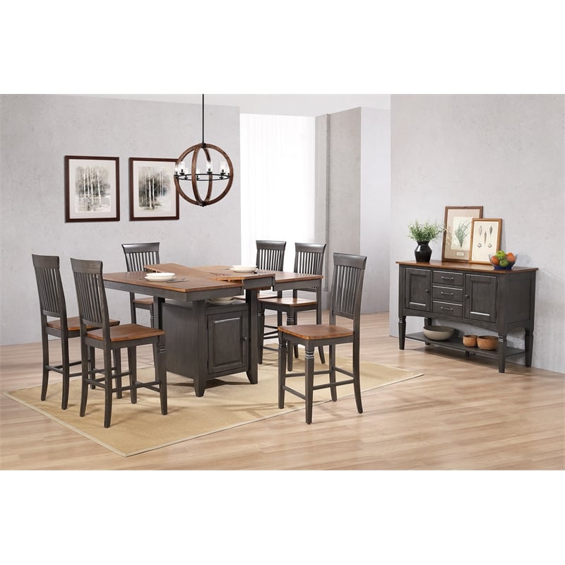 Dakota 8PC Extendable 42-54-in Pub Dining Table Set w Buffet Brown Gray Wood