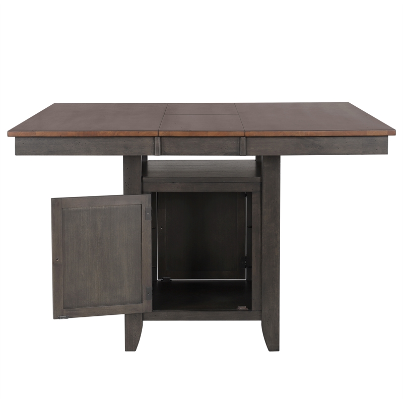 Dakota 8PC Extendable 42-54-in Pub Dining Table Set w Buffet Brown Gray Wood