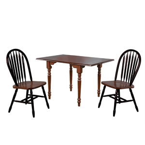 Sunset Trading 3PC 34-48-in Rectangle Dropleaf Dining Set Black Brown Solid Wood
