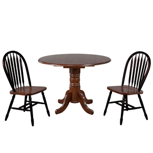 Sunset Trading 3PC 42-in Round Extending Dropleaf Dining Set in Black Brown Wood