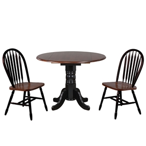 Sunset Trading 3PC 42-in Round Extendable Dropleaf Dining Set Black Brown Wood