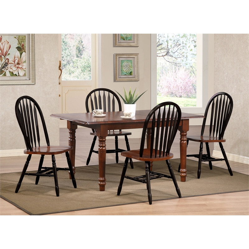 Sunset Trading 5PC 60-in Rectangular Extending Dining Table Set Black Brown Wood