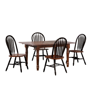 Sunset Trading 5PC 60-in Rectangular Extending Dining Table Set Black Brown Wood
