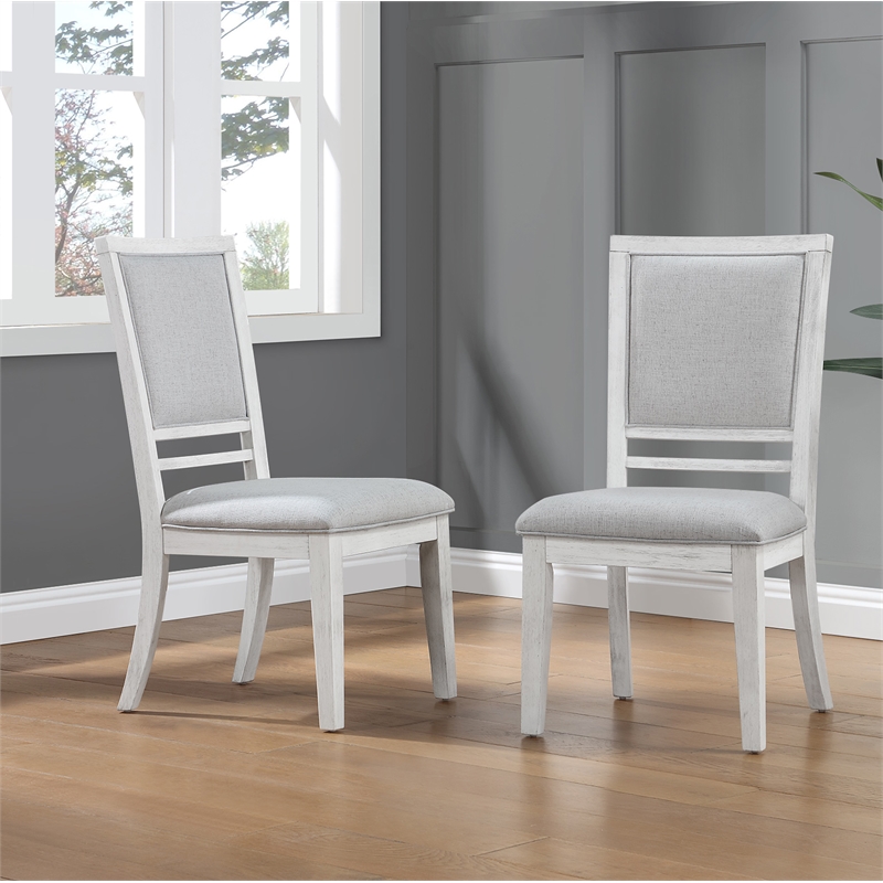 Sunset Trading Dover Upholstered Dining Side Chairs Cerused White Wood Set of 2