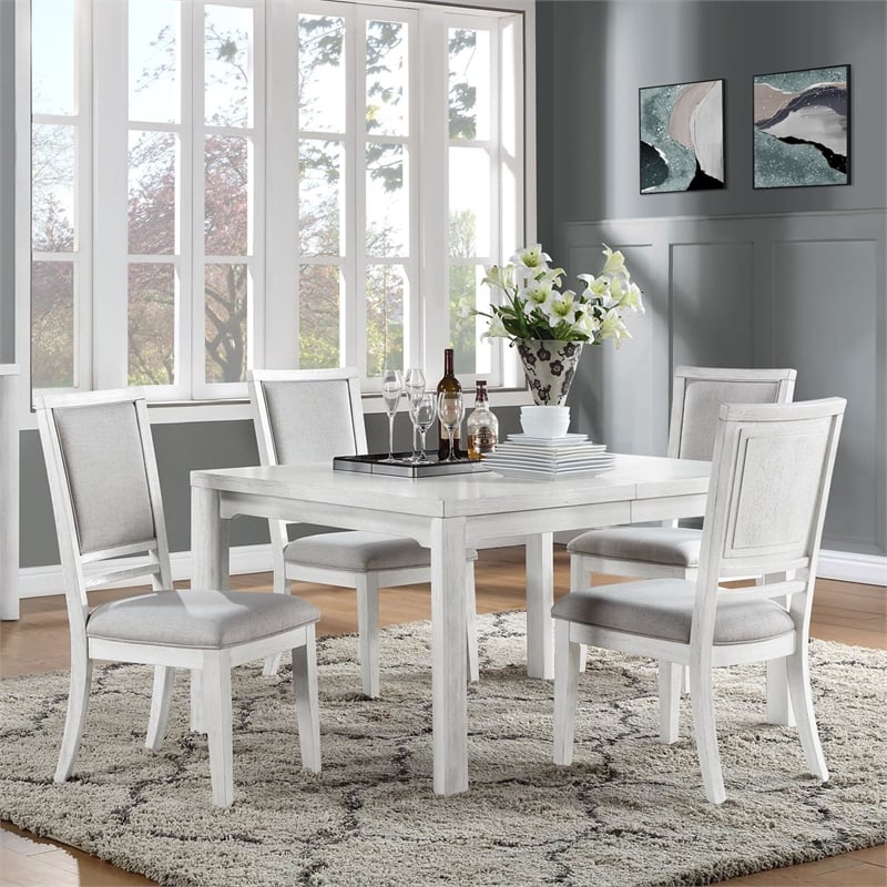 Sunset Trading Dover Upholstered Dining Side Chairs Cerused White Wood Set of 2