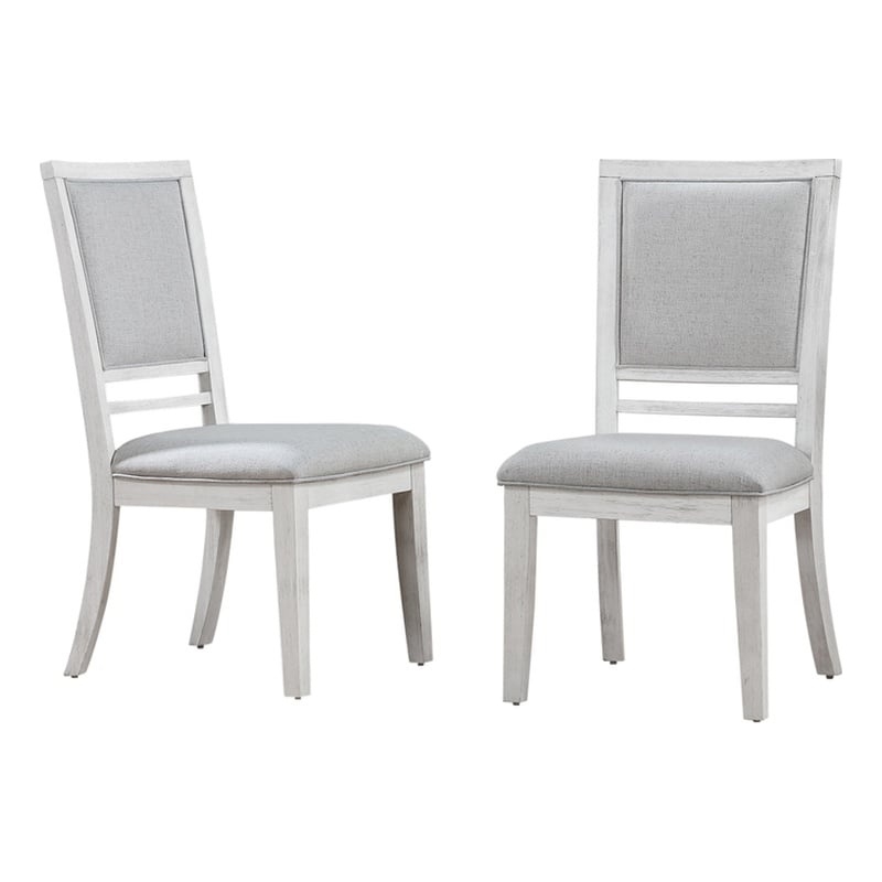 Sunset Trading Dover Upholstered Dining Side Chairs Cerused White Wood Set of 2