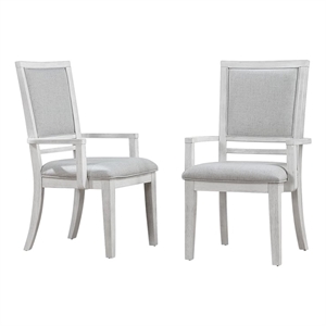 Sunset Trading Dover Upholstered Dining Arm Chair Cerused White Wood Set of 2