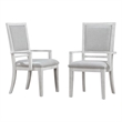 Sunset Trading Dover Upholstered Dining Arm Chair Cerused White Wood Set of 2