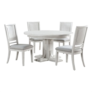 Sunset Trading Dover 5PC 54&quotRound-72&quot Oval Expanding Dining Table Set White Wood