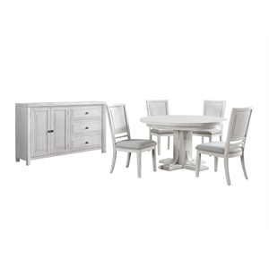 Sunset Trading Dover 54-72&quot Oval Expandable Dining Table Set White Wood w Buffet