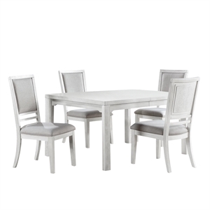 Dover 5P 60-78-96&quot Rectangle Expanding Dining Table Set White Wood Padded Chairs
