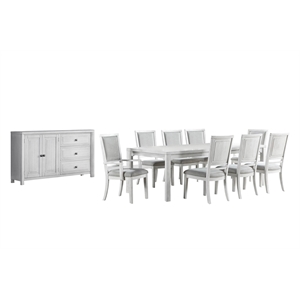 Dover 60-78-96&quot Rectangle Expanding Dining Table Set Armchairs Server White Wood