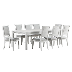 Dover 9P 60-78-96&quot Rectangle Expanding Dining Table Set Padded Chairs White Wood