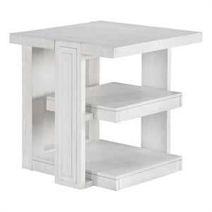 Dover 24&quot Large Square Side End Table w Storage Shelves Cerused White Oak Wood