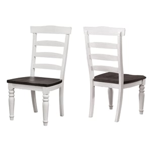French Chic Ladder Back Dining Chairs Set of 2 Antique White & Walnut Brown Wood